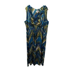 CATO Maxi Dress Womens Plus Sz. 24W Ruffled Neck Blue Green Business Church